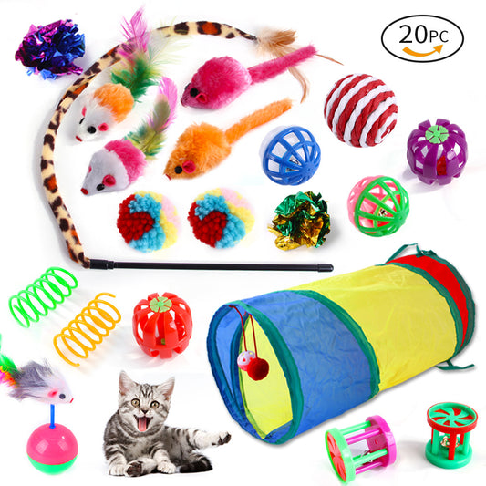 20 pcs Cat Toys - Cat Feather Teaser - Wand Interactive Feather Toy Fluffy Mouse