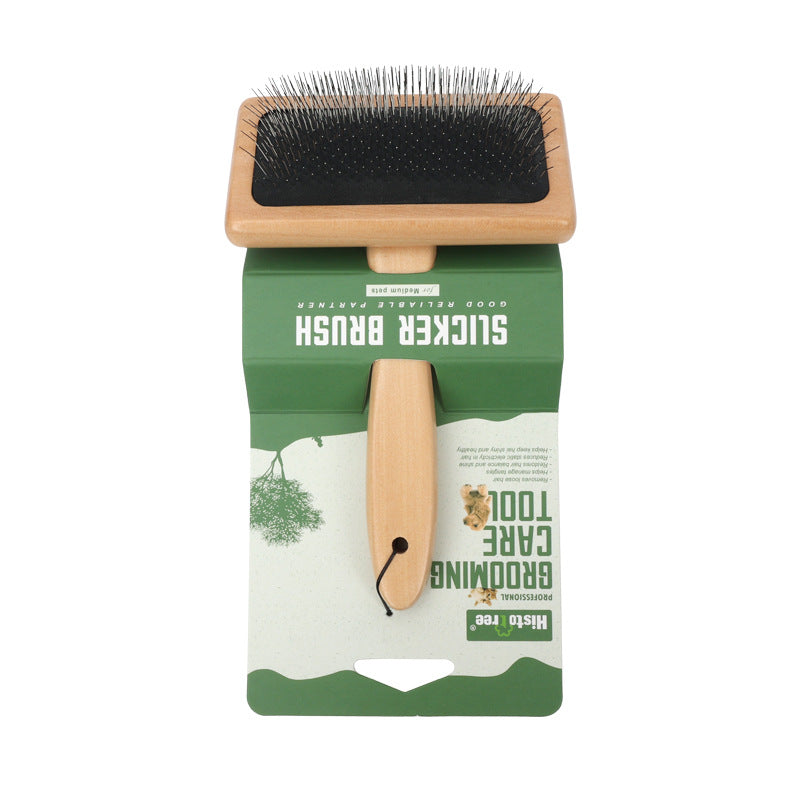 Pet Grooming Tools Dog Hair Removal Brush with Soft Solid Wood Handle