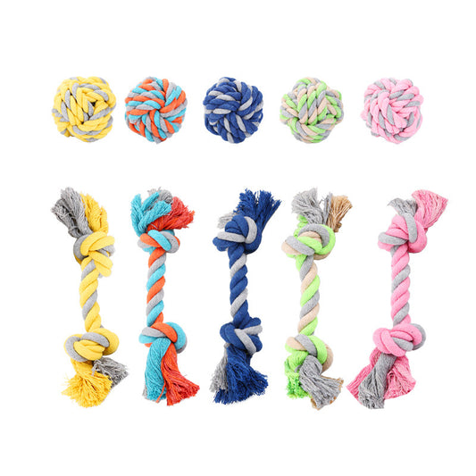 Eco-Friendly Waterproof Dog Hand-Woven Cotton Ball and Knot Chew Pet Toy