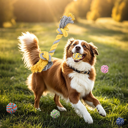 Eco-Friendly Waterproof Dog Hand-Woven Cotton Ball and Knot Chew Pet Toy