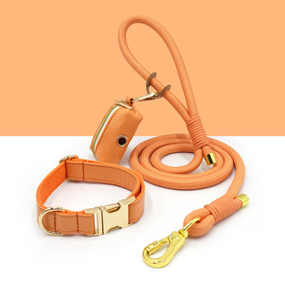 3 Pcs Leather Collar And Poop Bag Handmade Rope Leash Set