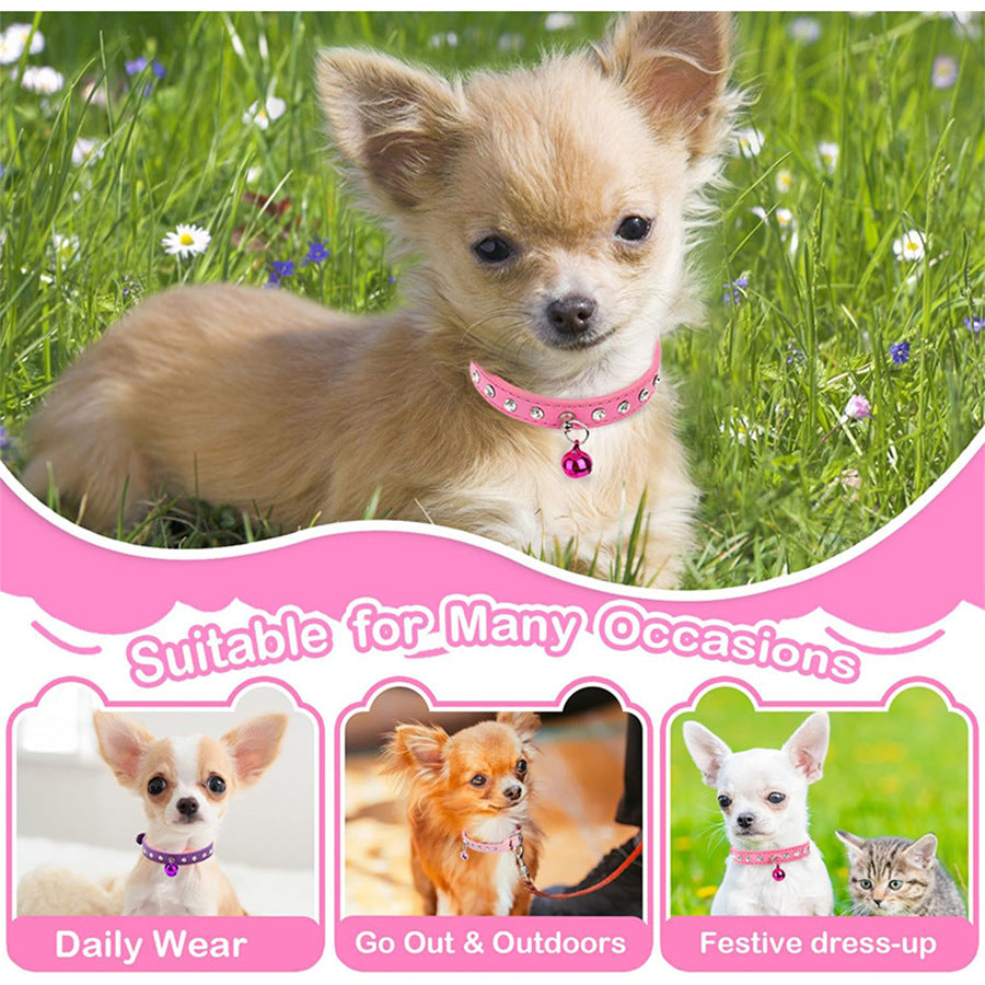 Rhinestone Cat Collar Cute Crystal Diamond Soft Suede PU Leather Puppy Collars