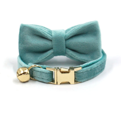 Velvet Luxury Personalized Cat Collar with Small Bell And Bowtie