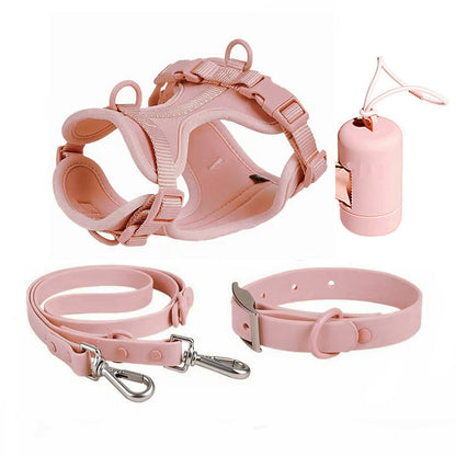 Waterproof Luxury PVC Dog Harness Dog Collar and Leash Set