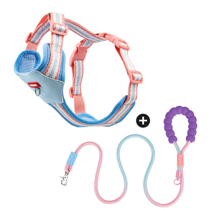 Bomei Puppy Outdoor Walking with Printed Pattern Dog Harness and Leash