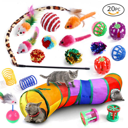 20 pcs Cat Toys - Cat Feather Teaser - Wand Interactive Feather Toy Fluffy Mouse