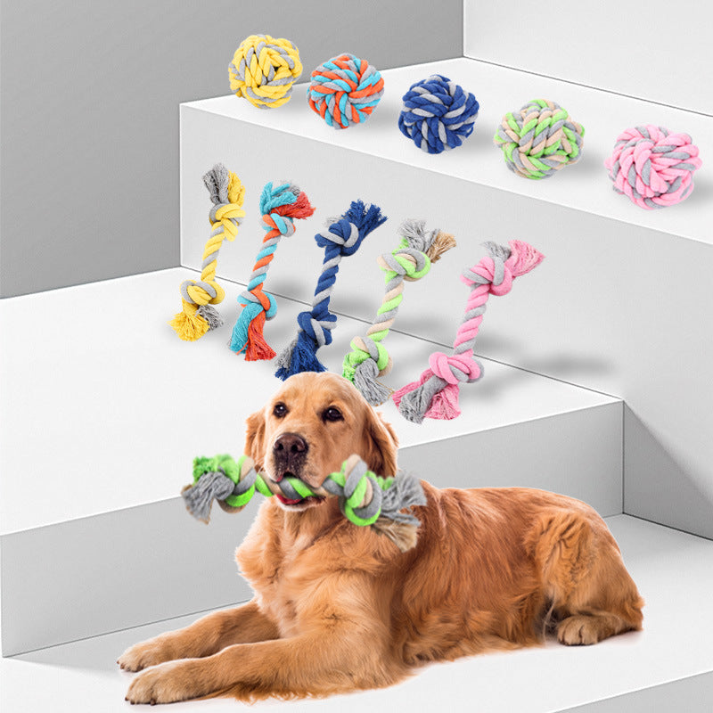Eco-Friendly Waterproof Dog Hand-Woven Cotton Ball and Knot Chew Pet Toy