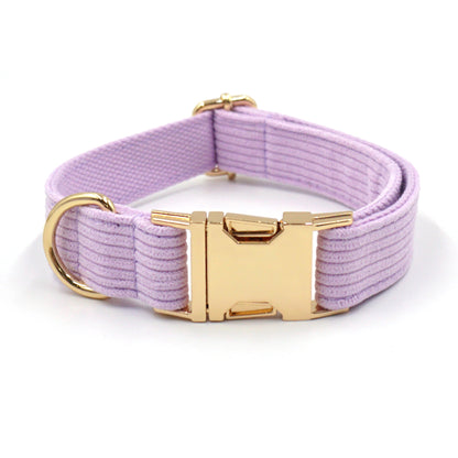 Pink Purple Stripe Velvet Personalized Dog Collar Leash Harness Bowtie Poop Bag Set