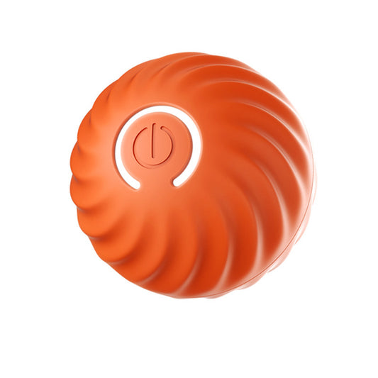 USB Rechargeable Smart Jumping Ball for Dogs, a vibrant orange automatic moving dog toy, isolated on a white background.