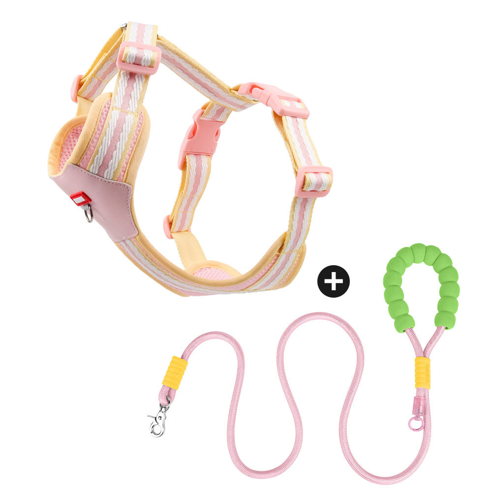 Bomei Puppy Outdoor Walking with Printed Pattern Dog Harness and Leash