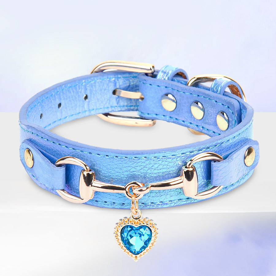 Heart-shaped PU Leather Jewelry Shiny Rhinestone Cat Collar