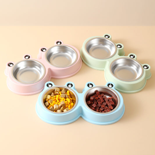 Double Food & Water Stainless Steel Pet Bowls Non-Slip with Cute Modeling