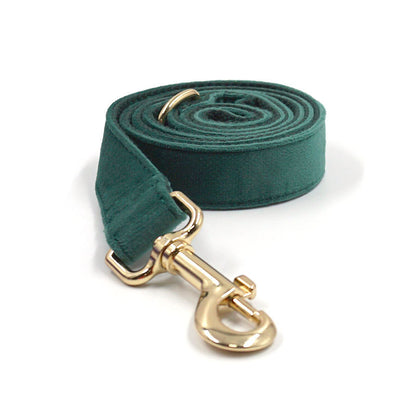 Green Stripe Velvet Personalized Dog Collar Leash Harness Bowtie Poop Bag Set