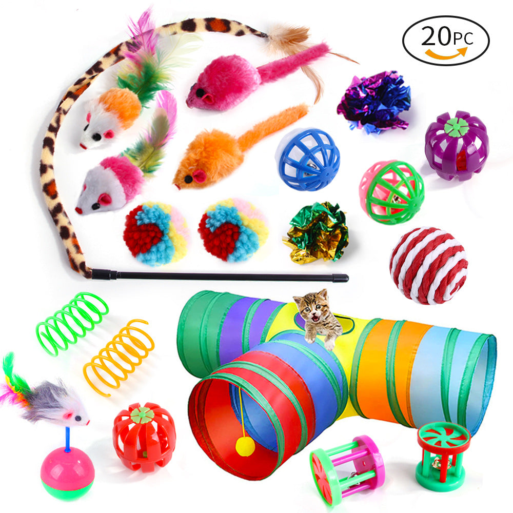 20 pcs Cat Toys - Cat Feather Teaser - Wand Interactive Feather Toy Fluffy Mouse