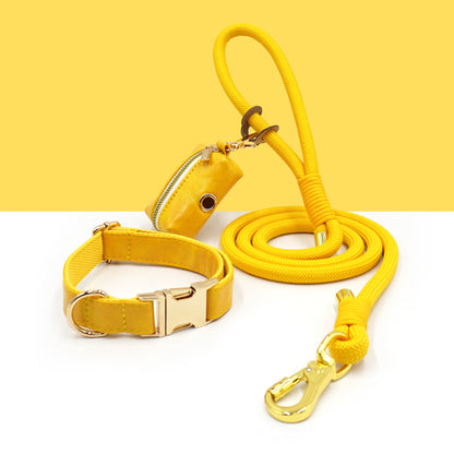 3 Pcs Leather Collar And Poop Bag Handmade Rope Leash Set