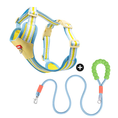 Bomei Puppy Outdoor Walking with Printed Pattern Dog Harness and Leash
