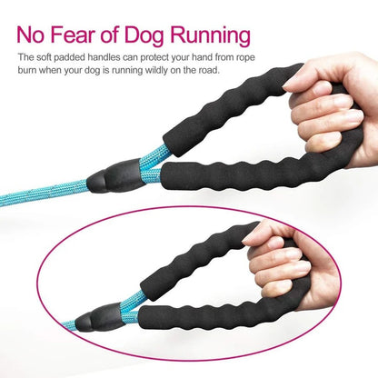 Strong Dog Leash with Comfortable Padded Handle and Highly Reflective Threads