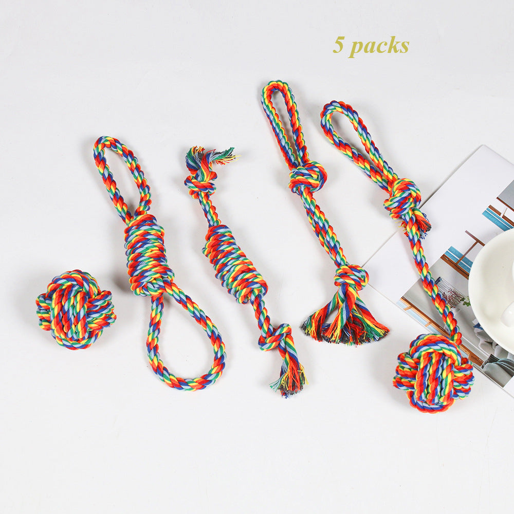Dental Cleaning Chew Bite Resistant Rainbow Color Pet Dog Rope Toy Set