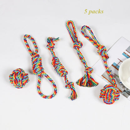 Dental Cleaning Chew Bite Resistant Rainbow Color Pet Dog Rope Toy Set