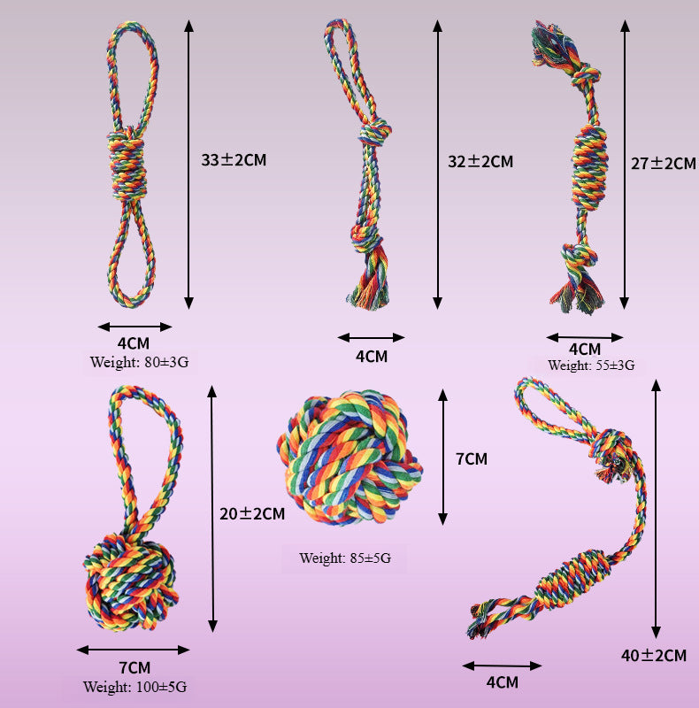 Dental Cleaning Chew Bite Resistant Rainbow Color Pet Dog Rope Toy Set