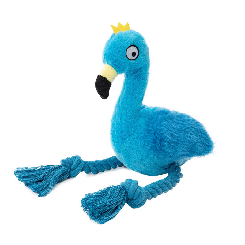 blue flamingo with rope legs plush dog toys