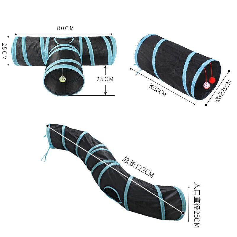 blue collaspsible different sizes with bell cat tunnel toys