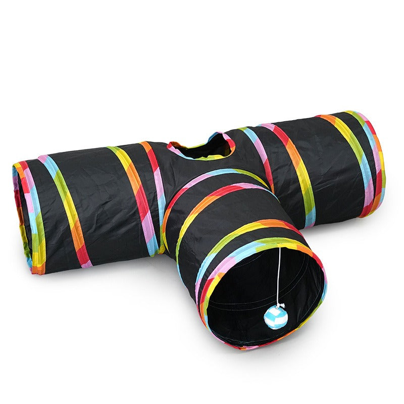 colorful rainbow 3way Collapsible Cat Play Tunnel toys