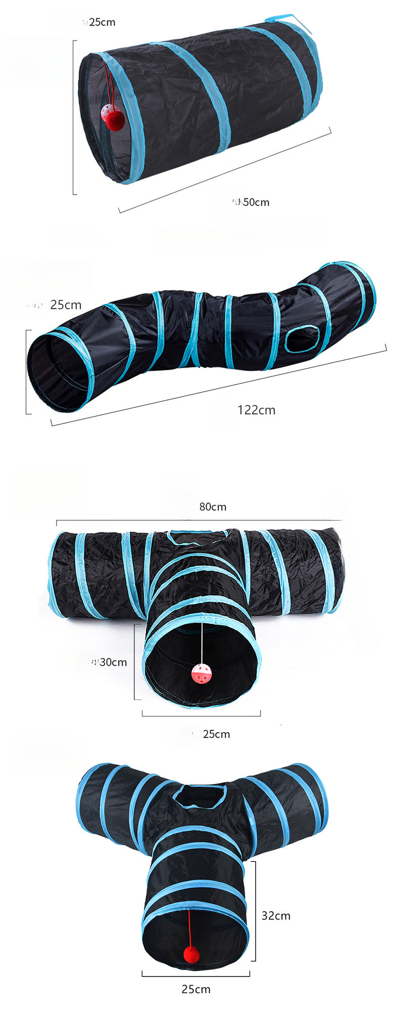 22PCS Cat Toy Feather Ball Bell Mouse Teaser Interactive Pet Cat Tunnel Set
