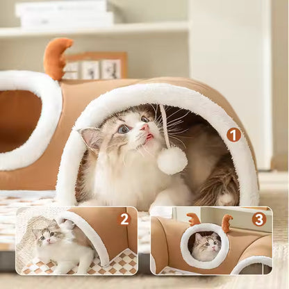 Removable Washable Soft Cat Mat 2 in 1 Grey Cat Pet Play Bed Cat Tunnel