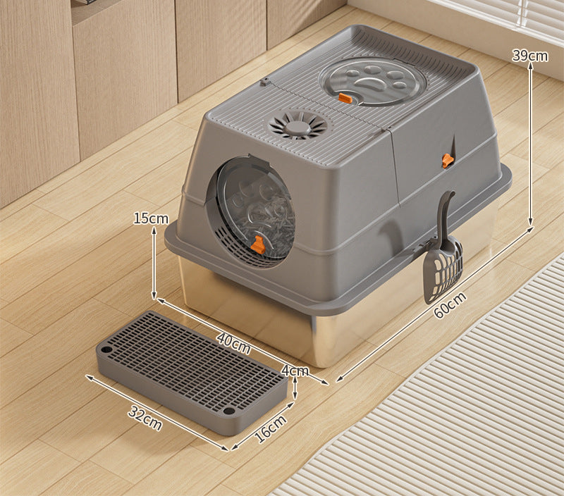 Anti-Leakage stainless steel cat litter box with scoop