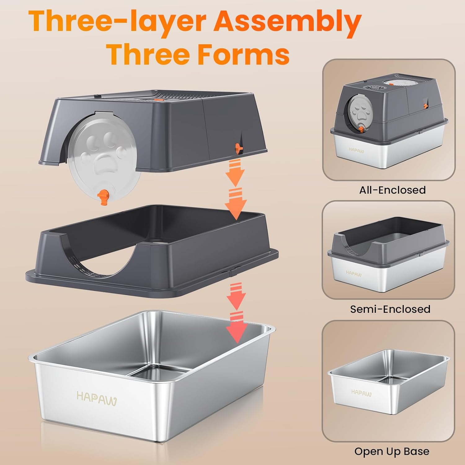 three forms functions stainless steel cat litter box