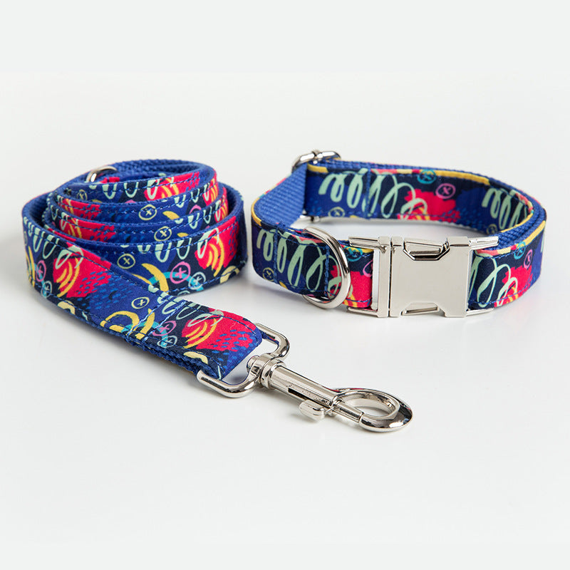 2 Pcs Printed Flower Cute Colorful Personalized Dog Collars with Leash Set