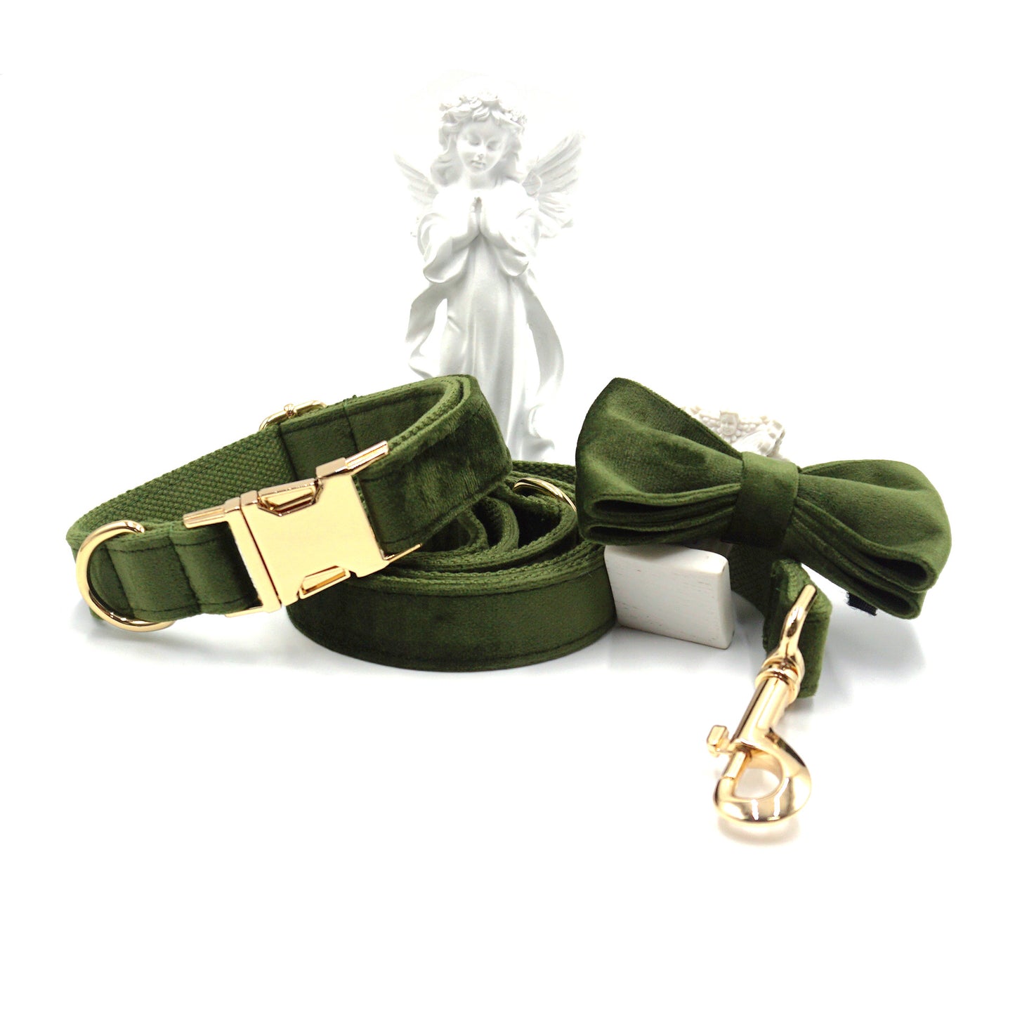 3 Pcs Stripe Velvet Personalized Dog Collar Leash Bowtie Set