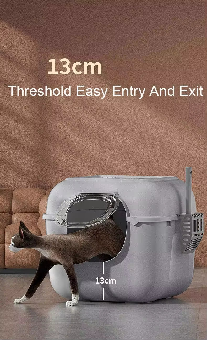 foldable full enclosed cat litter box with scoop