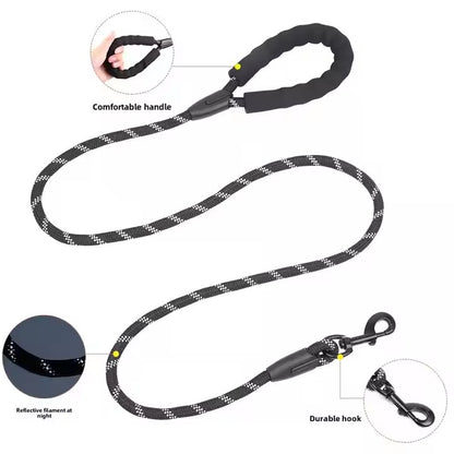 Strong Dog Leash with Comfortable Padded Handle and Highly Reflective Threads