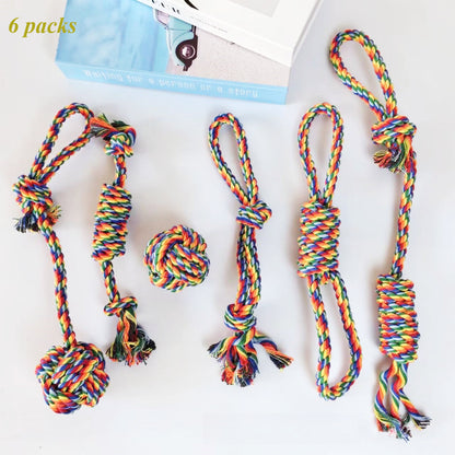 Dental Cleaning Chew Bite Resistant Rainbow Color Pet Dog Rope Toy Set