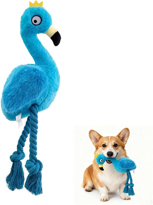 Plush Flamingo Dog Toy Squeaky Stuffed Animal with Rope Legs