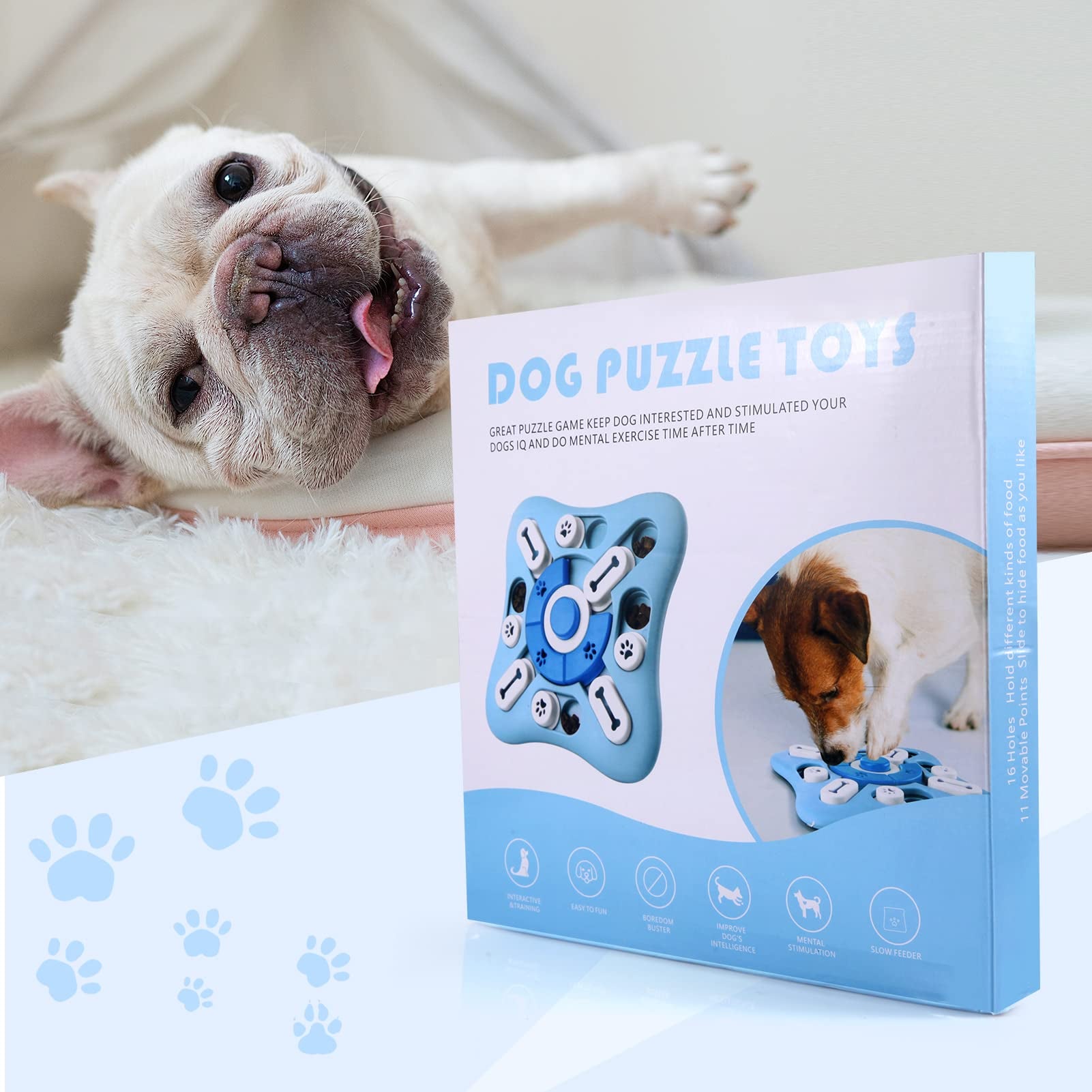 box packed with instruction to easy use dog puzzle toys