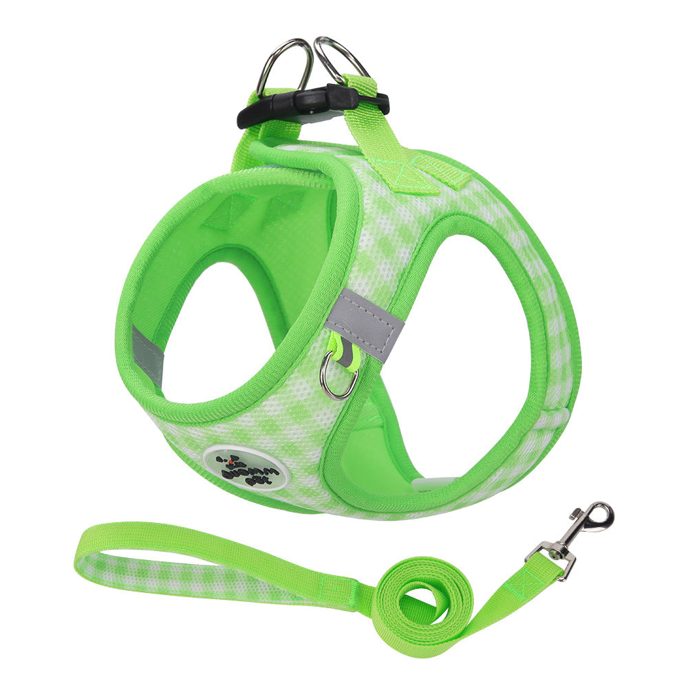 reflective green dog harness and leash