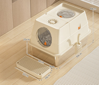 44cm high-sided khaki stainless steel cat litter box