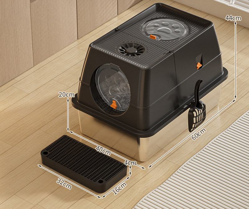 Non-Sticky high sided black Stainless Steel Cat Litter Box   
