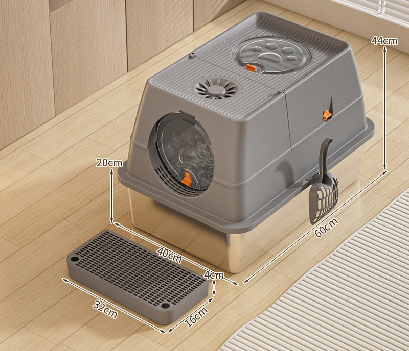 44cm hgh-sided stainless steel cat litter box