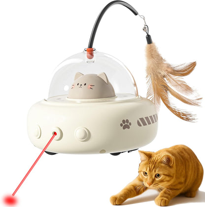 Rechargeable 2-in-1 UFO Laser Cat Toy with smart sensor, featuring a red laser and white dome cover