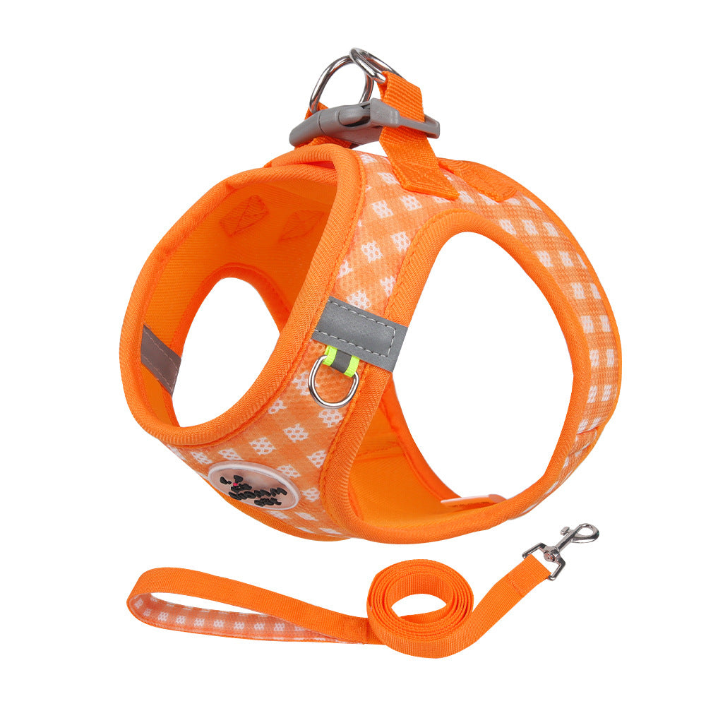 reflective orange plaid dog harness and leash