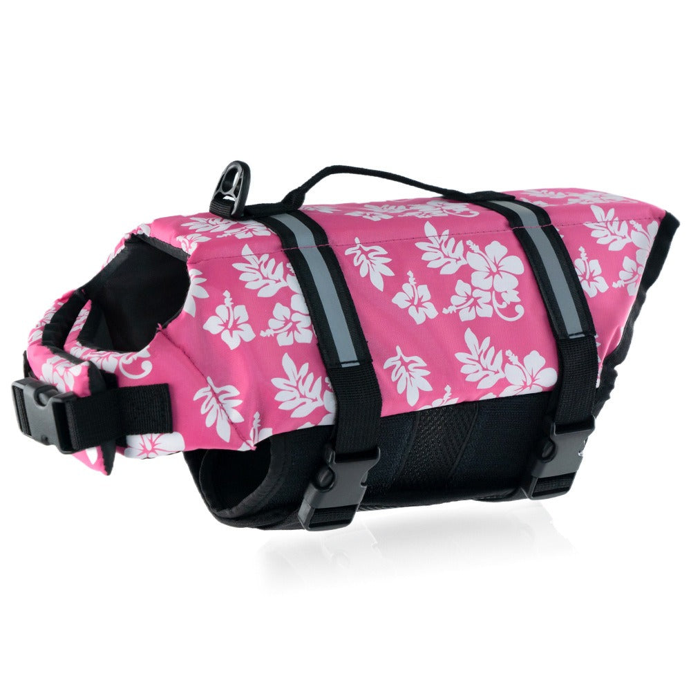pink flower reflective dog life jacket 