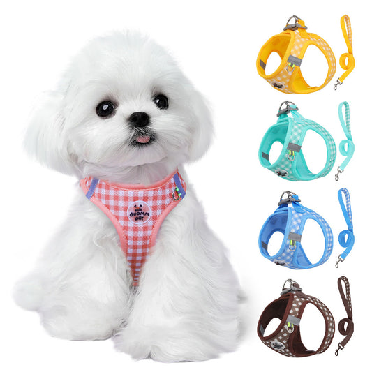 breahable plaid print dog harness