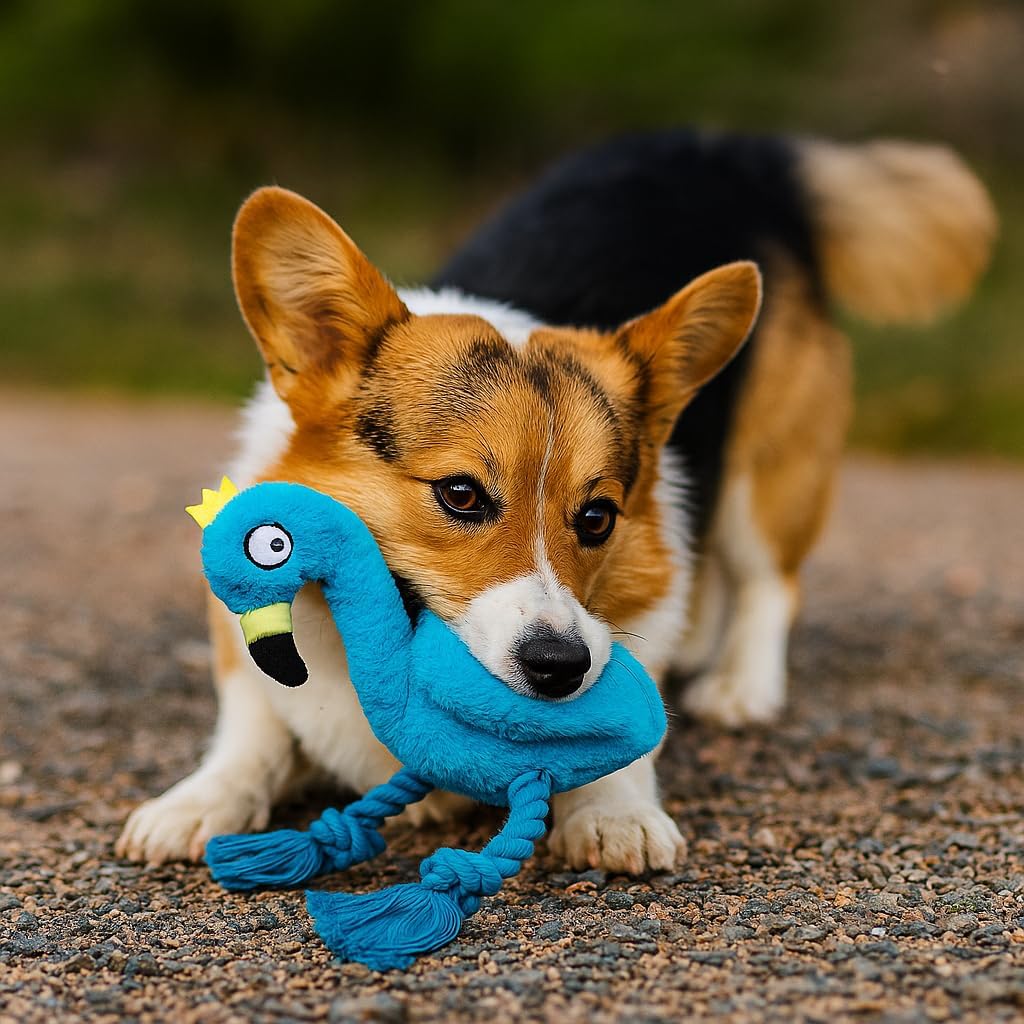 tug of war playing squeaky dog toys