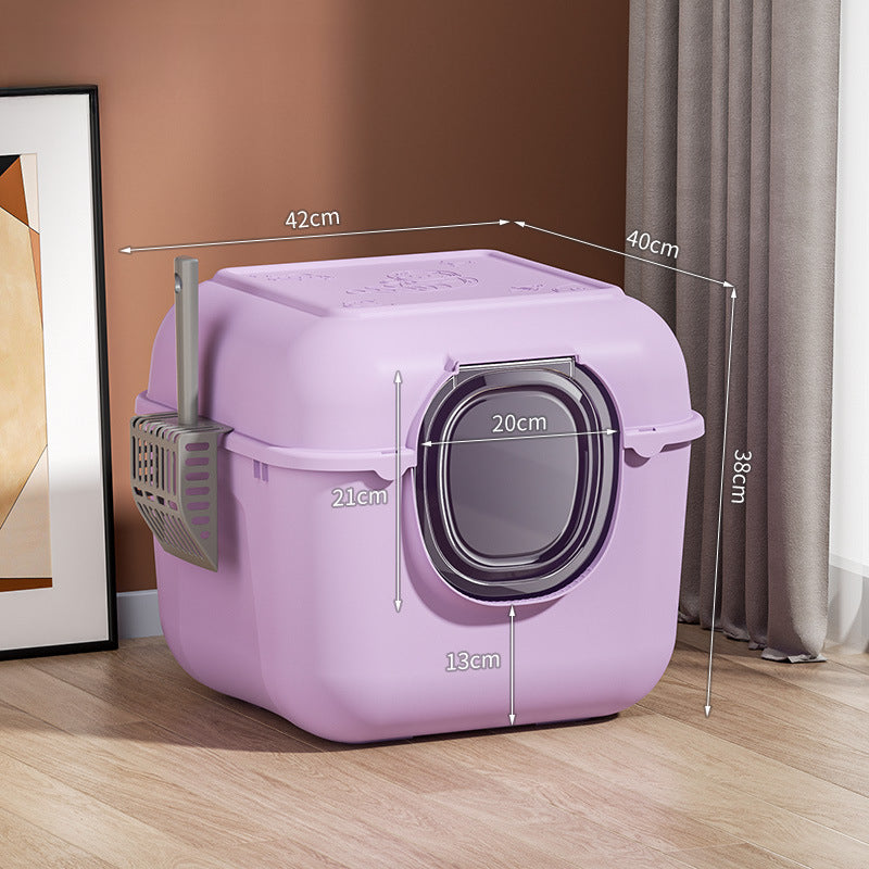 Full Enclosed Foldable Splash-proof Large Size Toilet With Shovol Scoop Cat Litter Box in purple color