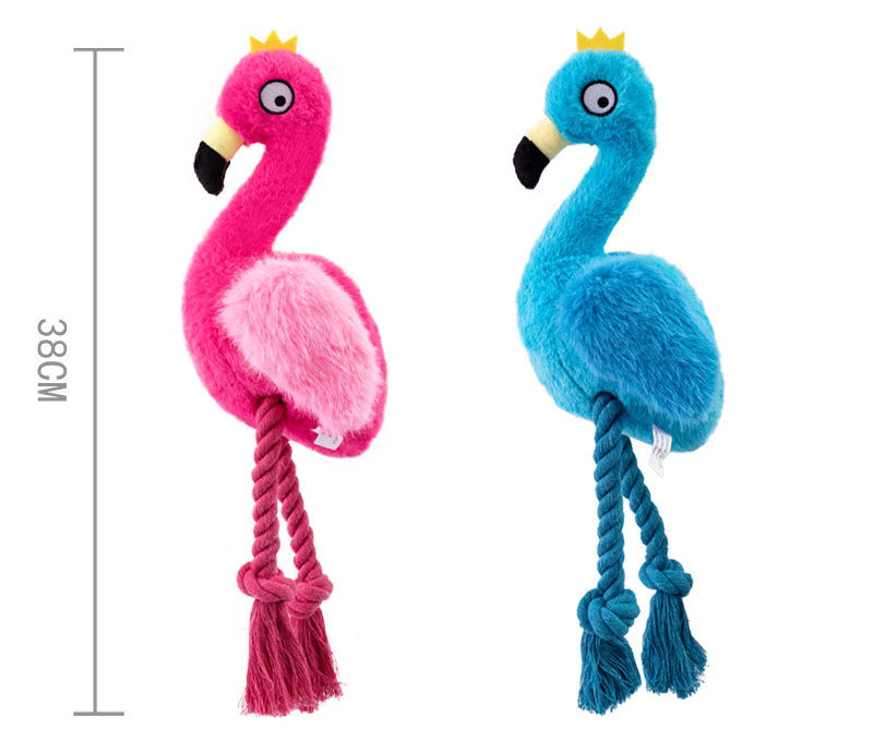 New Stuffed Plush Squeaky Flamingo Luxury Durable Interactive Pet Chew Toys in pink and blue variants.