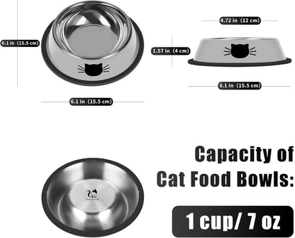 2 Pcs Non-Slip Stainless Steel Small Cat Food Bowls